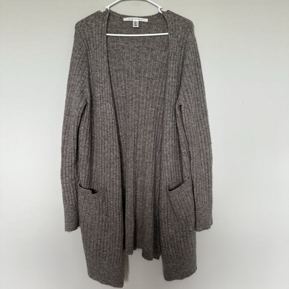 Max Studio Wool Mohair Cardigan Sweater L Open Front Longline Neutral Balletcore - Picture 2 of 7